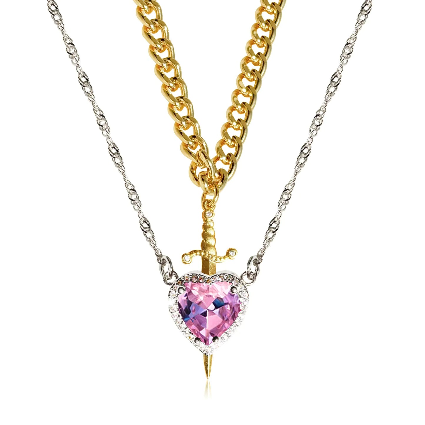 Heart & Sword Necklace Set